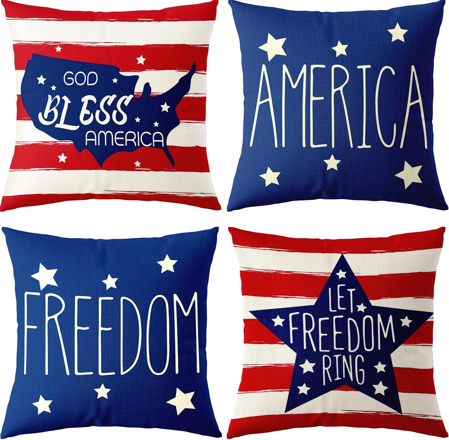 4th of July Pillow Covers 18x18 Set of 4, God Bless America