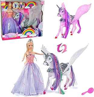 BETTINA Princess Doll with Color Changing Unicorn Toys, Unicorn Changes Color Under Sunshine, 11.5 Inch Doll with Princess Dress&Acessories, Unicorn Toys Gifts for Girls 3-12