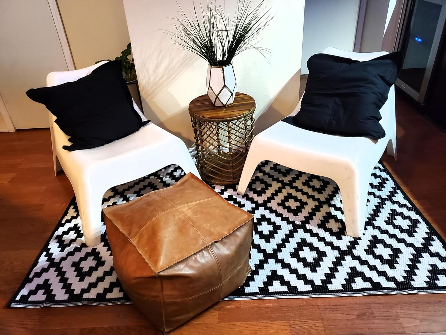 LEATHEROOZE Square Leather Ottoman Pouf Brown view 4