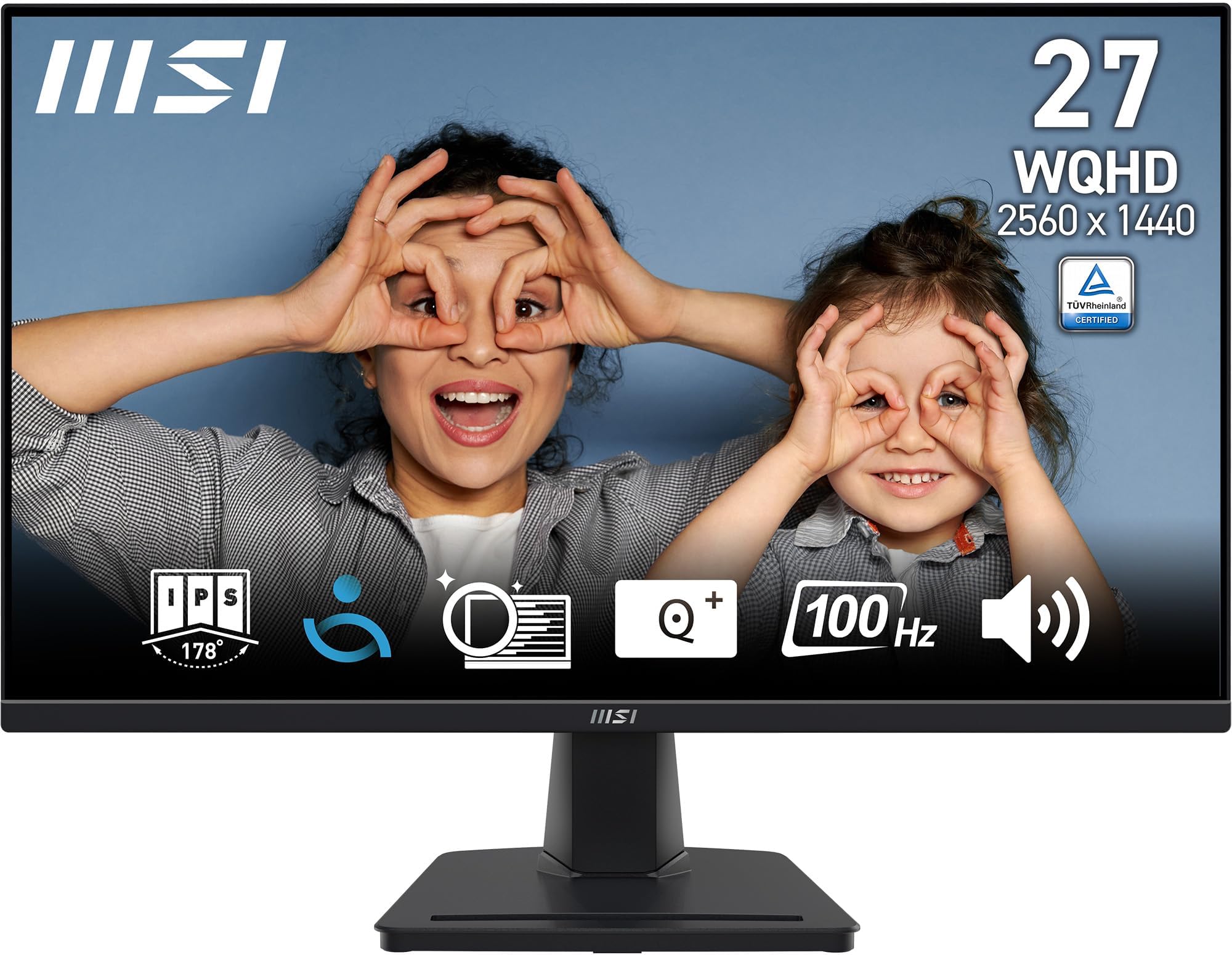 MSI PRO MP275Q 27 Inch 2K WQHD Office Monitor - 2560 x 1440 IPS Panel, 100 Hz, Eye-Friendly Screen, Built-in Speakers, Tilt-Adjustable - HDMI 2.0b, DP (1.2a)
