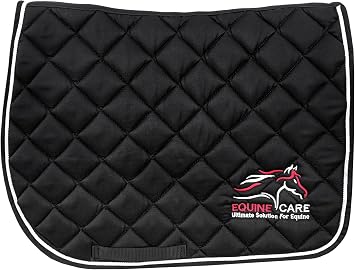 Equine Care English Saddle Pad for Horses - All Purpose Quilted Shock Absorbing Padded Saddle Pad with Breathable Honeycomb Airflow, Non Slip Contoured Wither Relief Black, Full