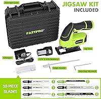 Vista 6 de FASTPRO Kit de sierra caladora inalámbrica de 12 V, sierra caladora eléctrica con 10 cuchillas y guía de bordes, incluye batería de 1.5 Ah, cargador