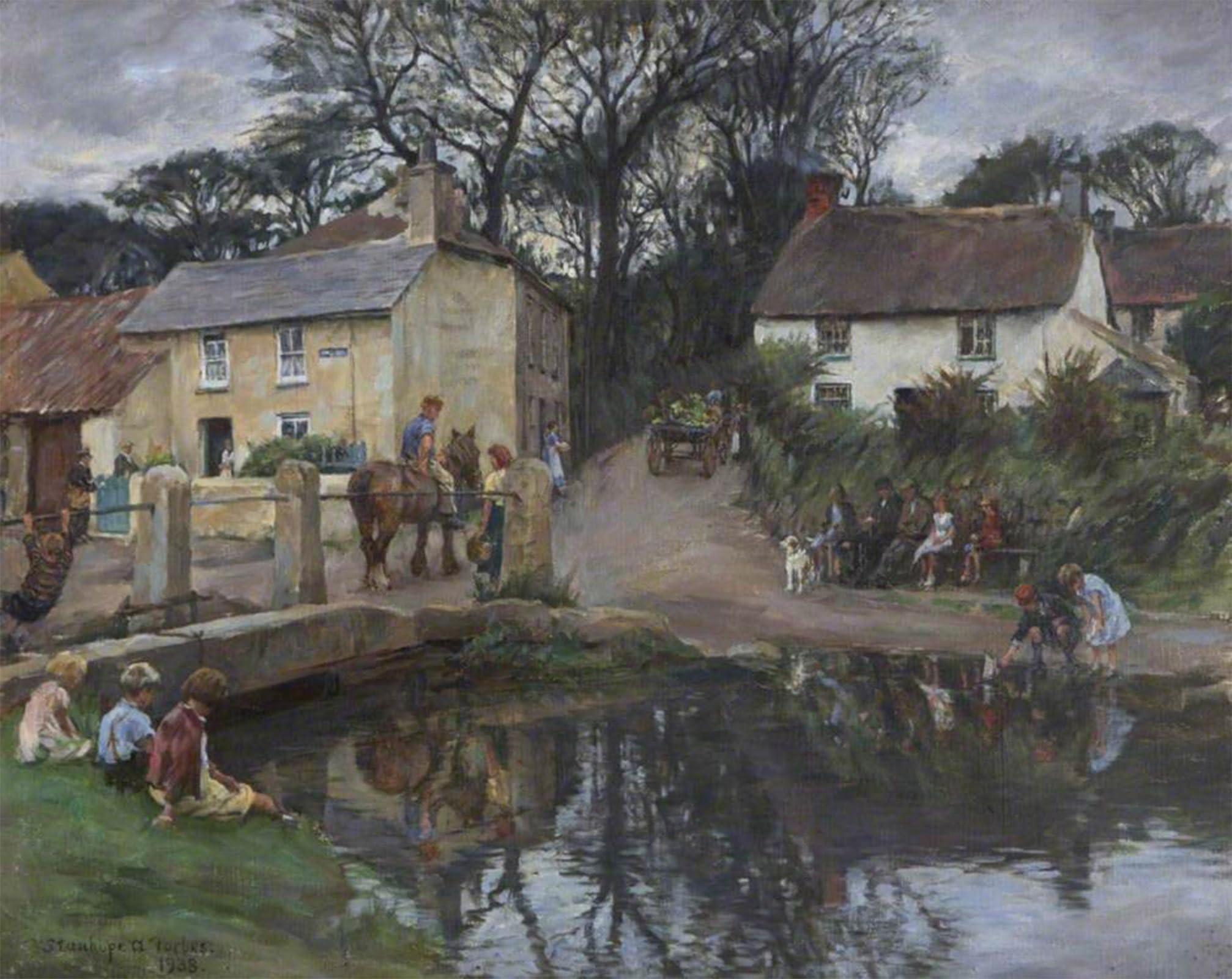 POSTERIIk Vintage Art Print Images Pictures Print Village Rendezvous Copperhouse Creek Near Hayle by Stanhope Alexander Forbes Modern Colour Posters for Office Home Decor 60x90cm