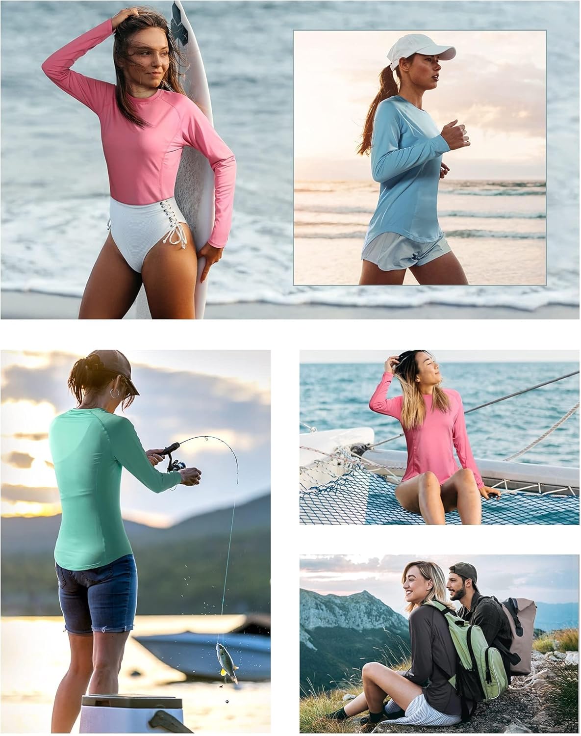 Roadbox Women's Long Sleeve UV Sun Shirts UPF 50+ Workout Swim Rash Guard Tops