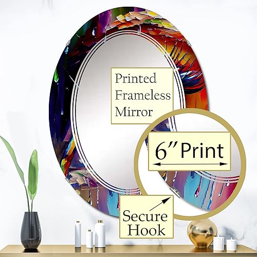 Miniatura 3 de Espejo de pared moderno, Espejo moderno ovalado, Espejo de baño azul redondo, Espejo de tocador abstracto de mujer Ojo colorido vibrante I impreso