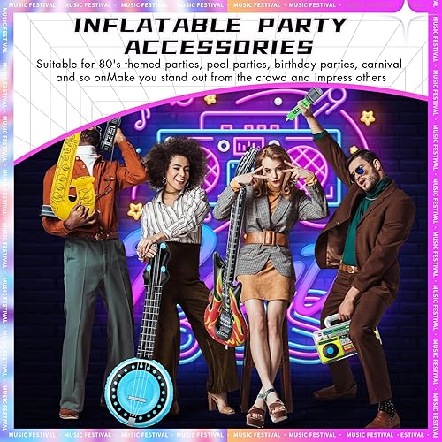 Miniatura 6 de 12 piezas de instrumentos inflables, accesorios de fiesta, juego de juguetes de estrella de rock, guitarras inflables, saxofón inflable, micrófonos