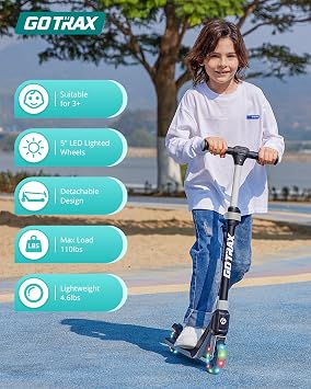 Gotrax K03 Kids Kick Scooter, LED Light, 2 Wheels for Boys & Girls 3+, Gift | Adjustable Handlebar, Easy Assembly, Lightweight, ABEC-7 Bearings, Wide Anti-Slip Deck, Rear Brake, Max Load 110 lbs, Black