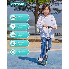 Gotrax K03 Kick Scooter for Kids, 5 LED Lighted Wheels and Adjustable Handlebars, Lightweight Design and Anti-Slip Deck, Max Load 110 Lbs, Kids Scooter for Boys & Girls Ages 3+, Black