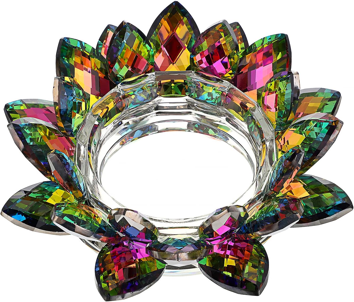 SUMTREE Decorative Candle Tealight Holder Crystal Flower Lotus Candle Holder For Votive or Pillar Candle up to 3" wide Colorful