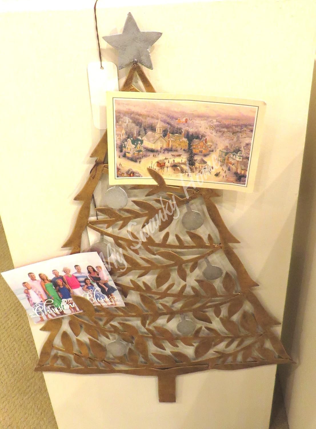 MY SWANKY HOME Elegant 30" Gold Tree Holiday Card Holder | Metal Wall Art Photo Hanging D?cor