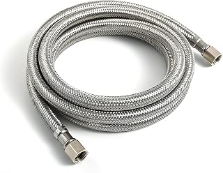 Refrigerator Water Line - 2 FT Premium Stainless Steel Braided Ice Maker Water Hose, Food grade PEX Inner Tube Fridge Water Line with 1/4" Fittings for Refrigerator Ice Maker