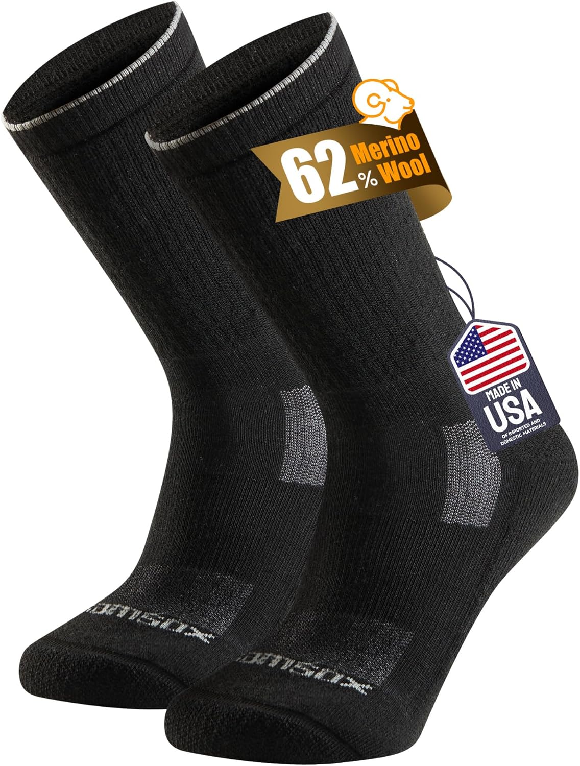 SAMSOX Merino Wool Boot Socks, Made in USA Heavyweight with Full Cushion Toe Box, Steel Toe Work Socks (Ironman)