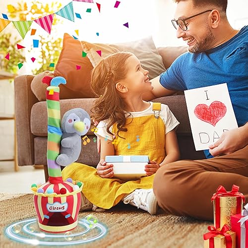 Miniatura 4 de Juguete de circo de peluche bailarín, juguete parlante que repite lo que dices, cantando 120 canciones en inglés, juguetes de cactus bailarín para