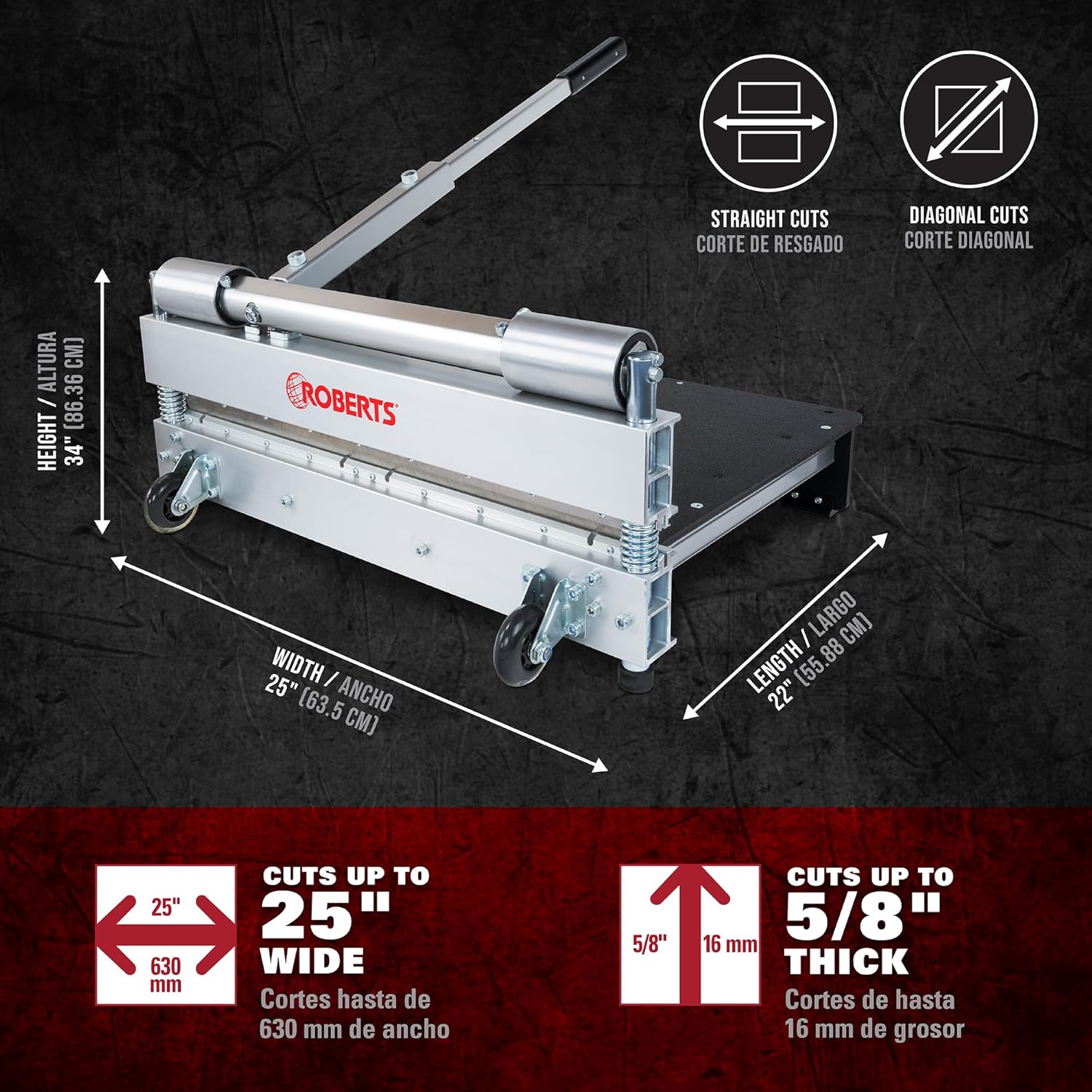Dimensions and cutting capacity of the ROBERTS Multi-Floor Cutter