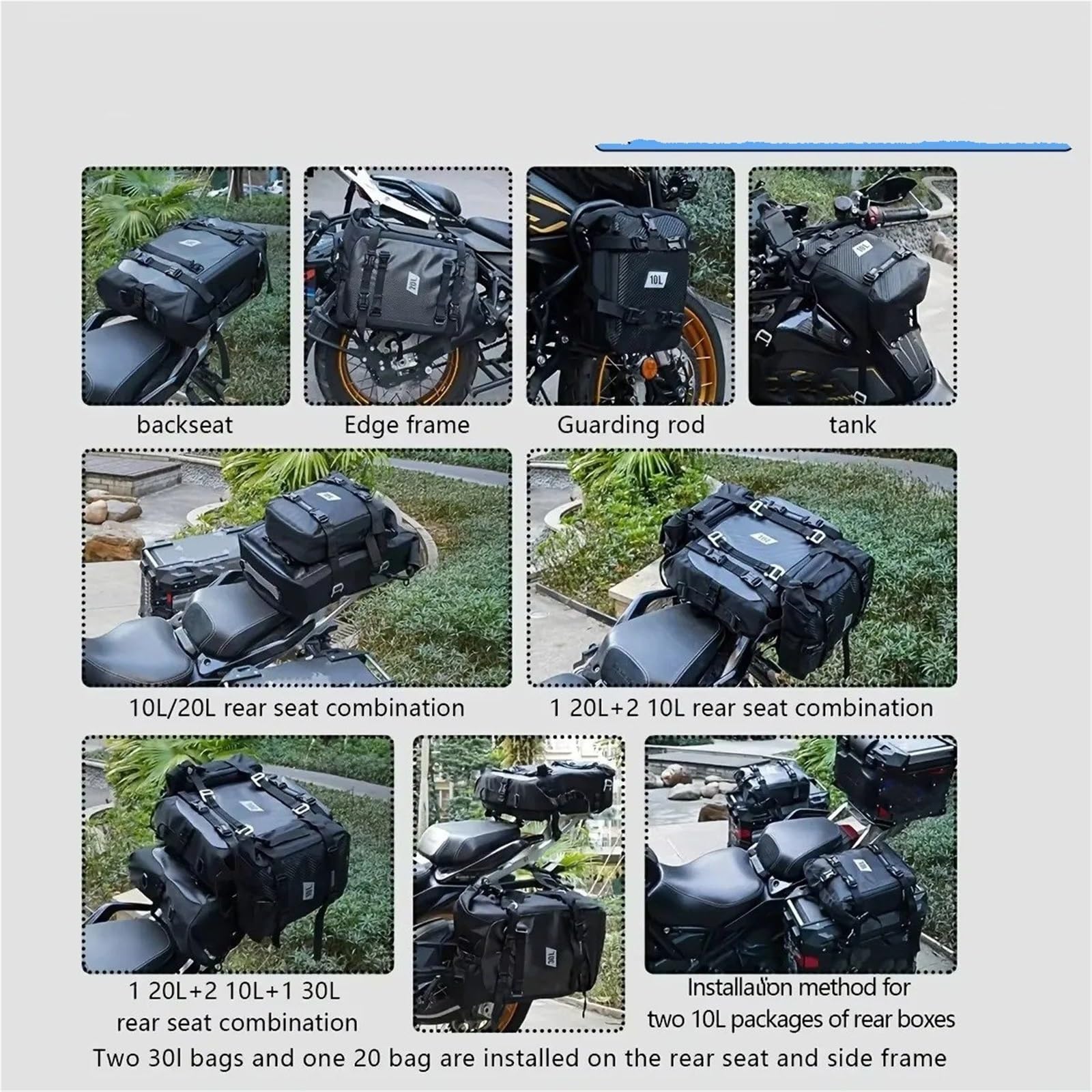 Top Case Motos Bolsa Superior para Motocicleta Mochila Impermeable para Ciclismo 10L 20L 30L Equipaje Lateral Multifuncional Sillín Bolsa De Moto(30L Carbon Fiber)