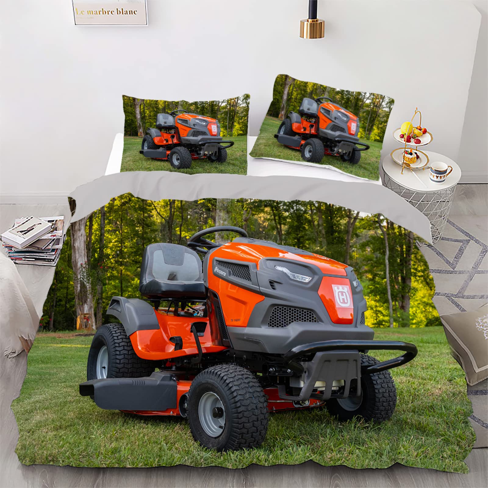 Housse de Couette 140x200 Voiture Verte Facile à Enfiler avec Fermeture Éclair
