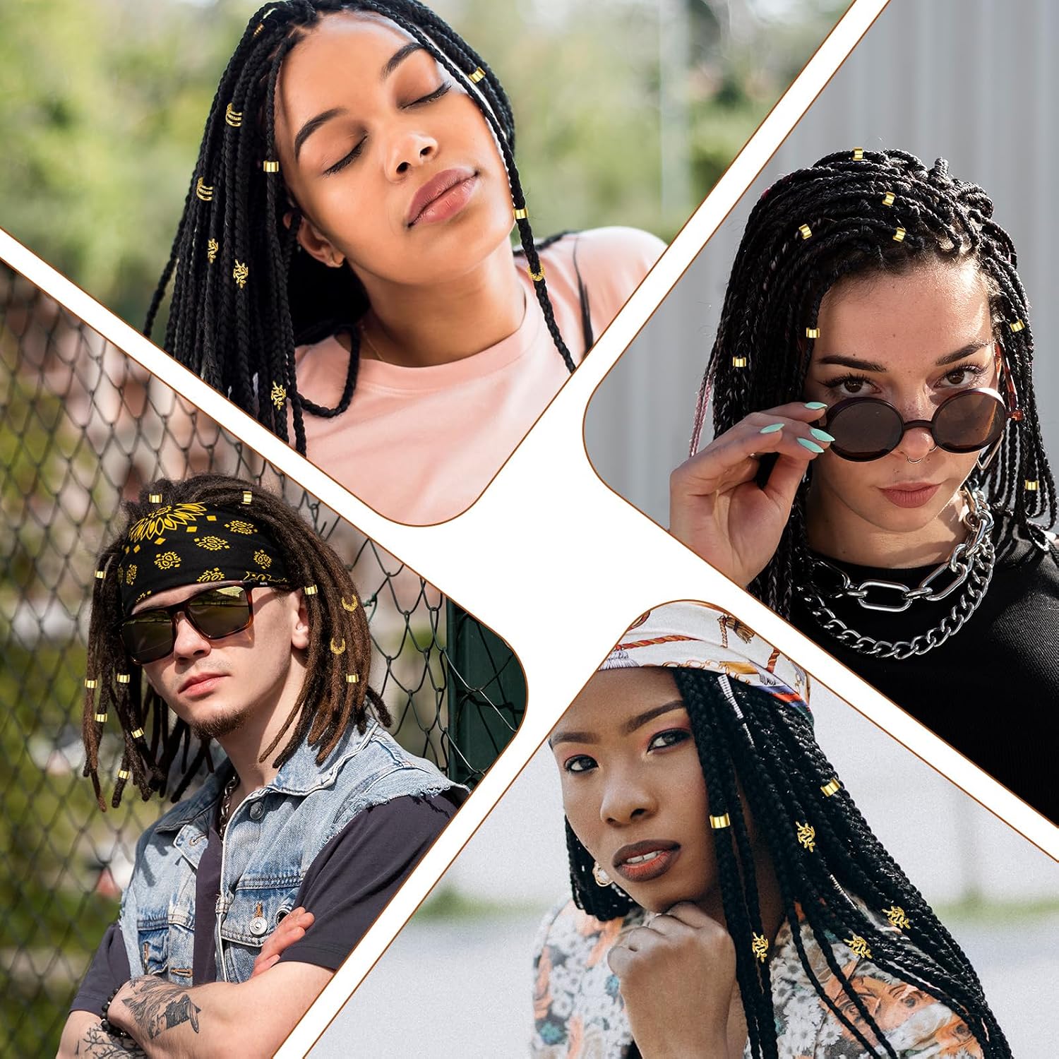 50 PCS Gold Hair Jewelry for Braids Accessories, 5 Styles Hair Cuffs for Braids Loc Jewelry for Hair Dreadlocks Adjustable Hair Rings Braid Clips Hair Beads Decorations for Men Women image 5