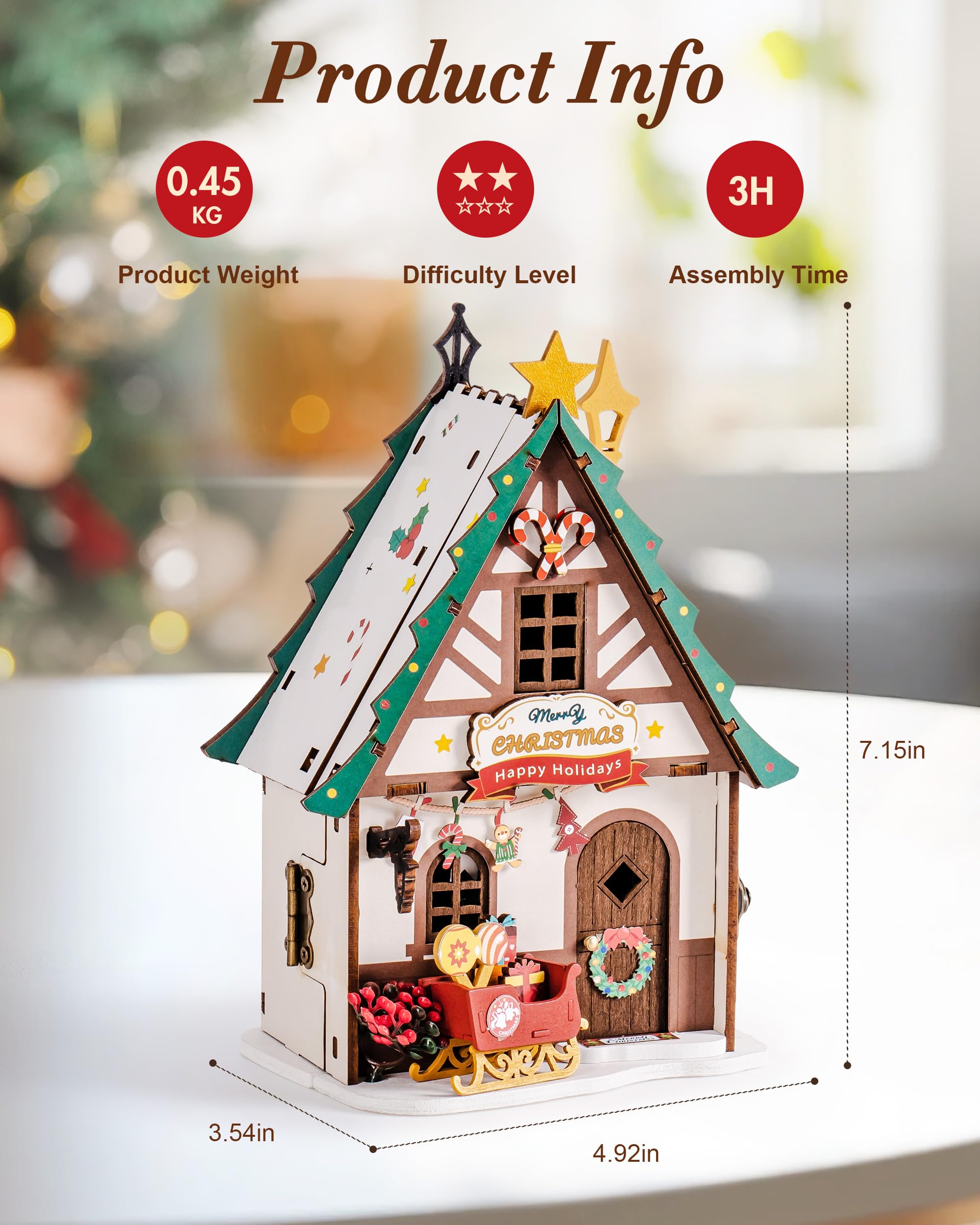 Rolife DIY Miniature House Modellismo Casa in Miniatura da Costruire Twinkling Christmas Modellismo da Costruire Adulti 3D Puzzle Legno Diorama Kit Fai Da Te Regali Bricolage di Natale DS036