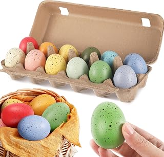 12 Pcs Foam Easter Eggs 2.4 Inch Colorful Pastel Speckled Egg with Cartons for Table Home Garden Chicken Spring Easter Party DIY Decorations (Multicolor)