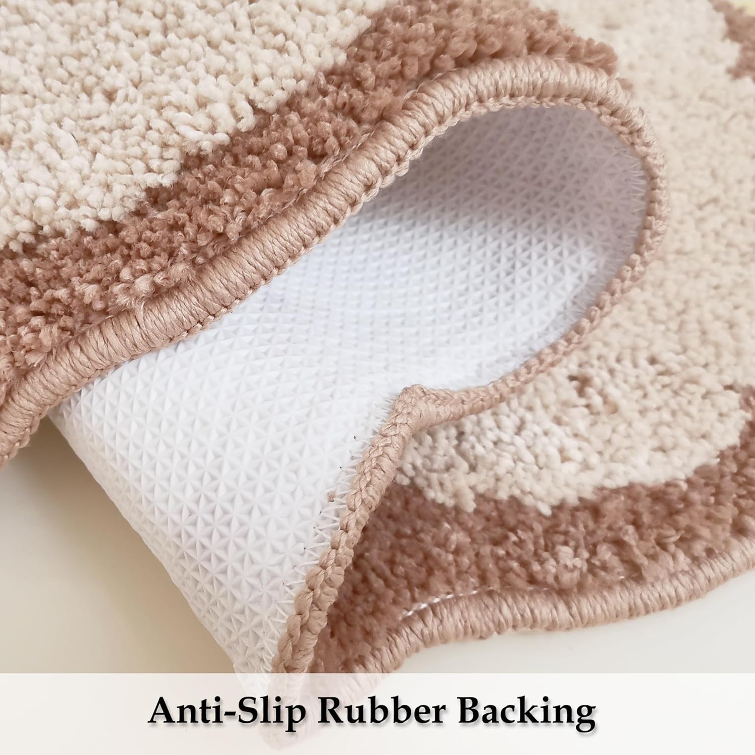 Cute Scalloped Bathroom Rugs, Non Slip Machine Washable Soft Bath Mat Runner for Shower Tub Kitchen 30" x 20", Brown