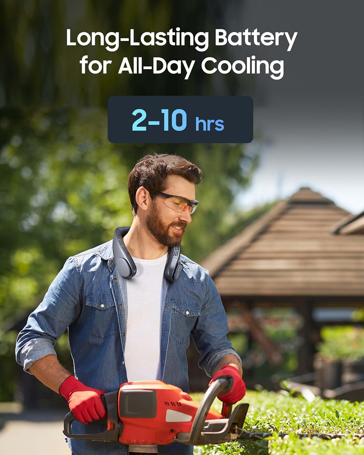 HIGO Neck Fan with Cooling Plate, Neck Air Conditioner, 2-in-1 Cooling Neck Fan Portable Rechargeable, Wearable Personal Fan, 4400mAh Large Battery, Ergonomic Design, Space Gray