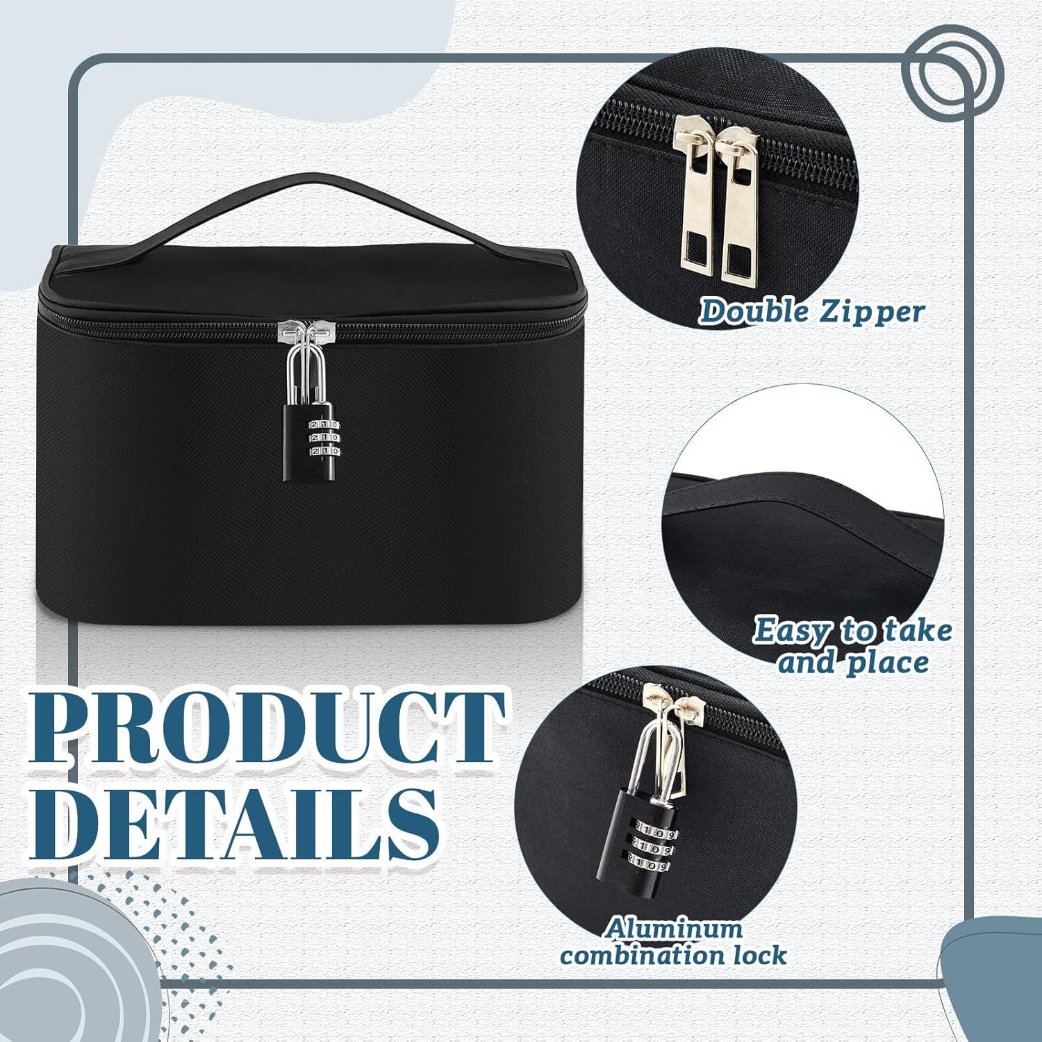Shinylin Discreet Lockable Personal Item Storage Bag, Privacy Organizer Case with Zipper Lid & Lock, 9.7 x 6.5 x 5.3 Inches, Valentine’s Day Gift for Couples(Black)