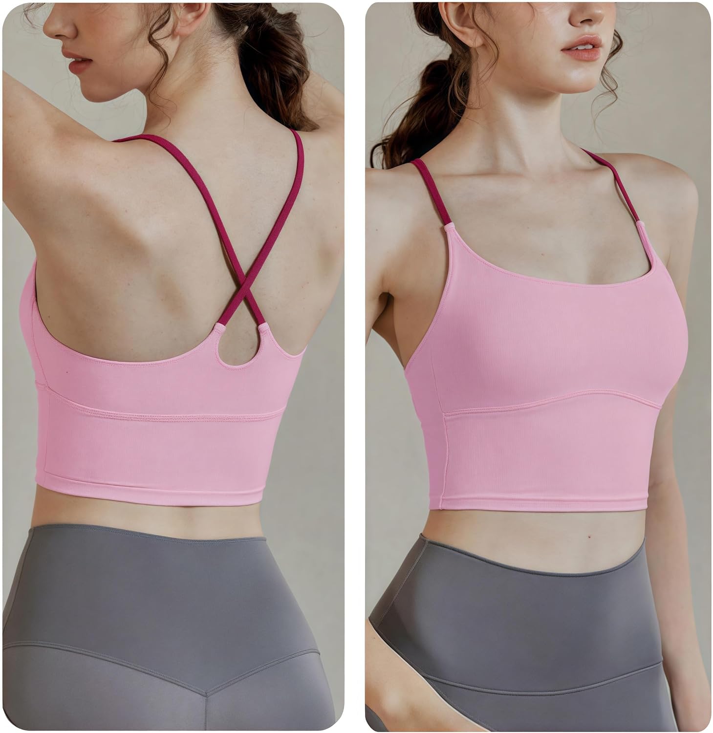 Women's Sports Tank Top, Basic Top, Sleeveless, Breathable and Lightweight for Gym, Yoga, Casual Short Tank Top with Spaghetti Straps M Pink and Pink