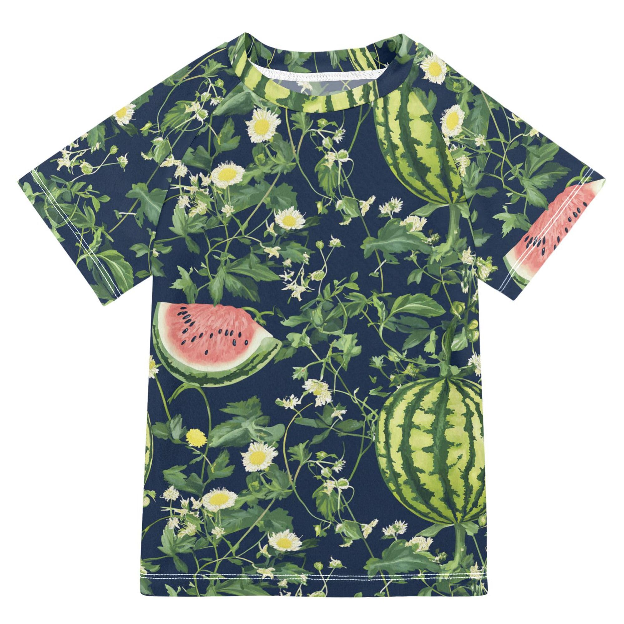 Cartoon Watermelon Fruit Navy Blue Bathing Suit Kids Sun Protection Rash Guard Swim Girls Swimwears Boys Basketball Shirt 4T