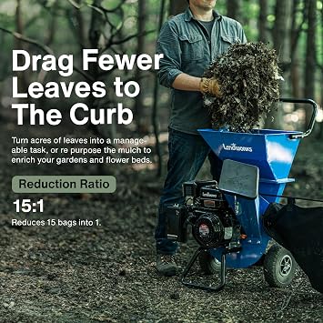 Landworks 3-in-1 Gas Wood Chipper Shredder, 7 HP, 3 Capacity | 15:1 Reduction and 3 Branch Capacity for Outdoor Debris Processing