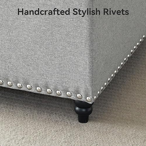 Vista 5 de BFD Mesa de centro otomana de almacenamiento cuadrada grande, otomana tapizada de gran tamaño con caja de almacenamiento para sala de estar