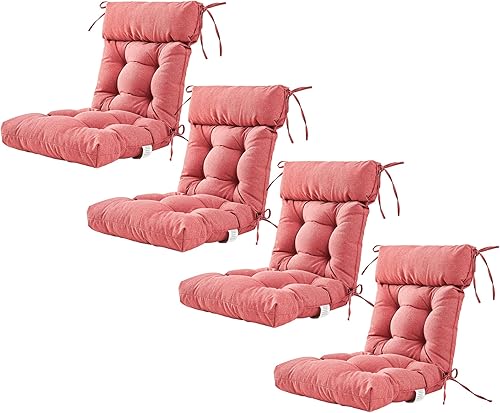ARTPLAN Cojín para silla de patio, cojín copetudo Adirondack para silla de exterior, cojín de mimbre con respaldo alto, juego de 4, 44 x 21 x 4