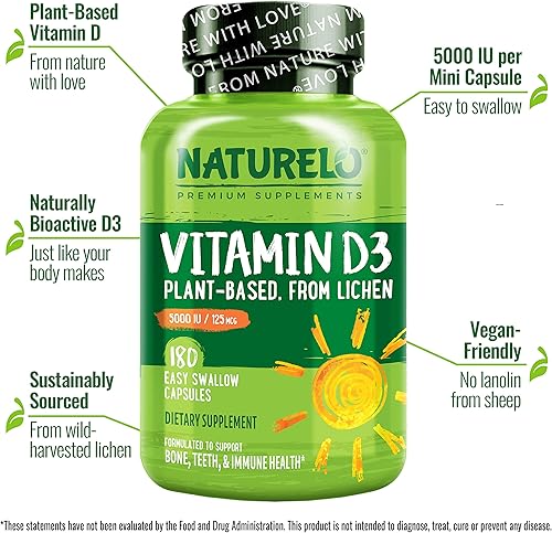 Vista 12 de NATURELO Vitamina D - 5000 UI - A base de plantas a partir de liquen - Suplemento D3 natural para el sistema inmunológico, apoyo óseo, salud