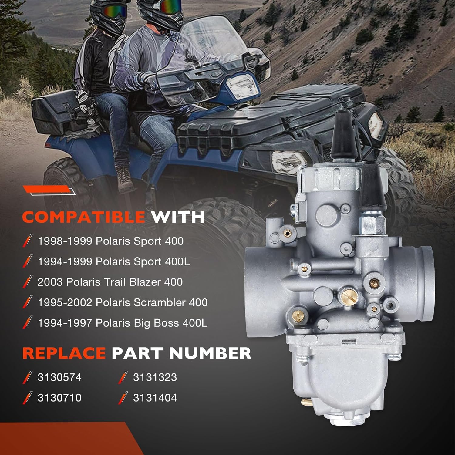 2 Stroke Polaris Carburetor Compatible with Scrambler Sportsman Sport Xplorer Trail Blazer Big Boss 400 400L 1994-2002 Engines Carb Replace#3130710 3130574 3130957 3131323 3131404