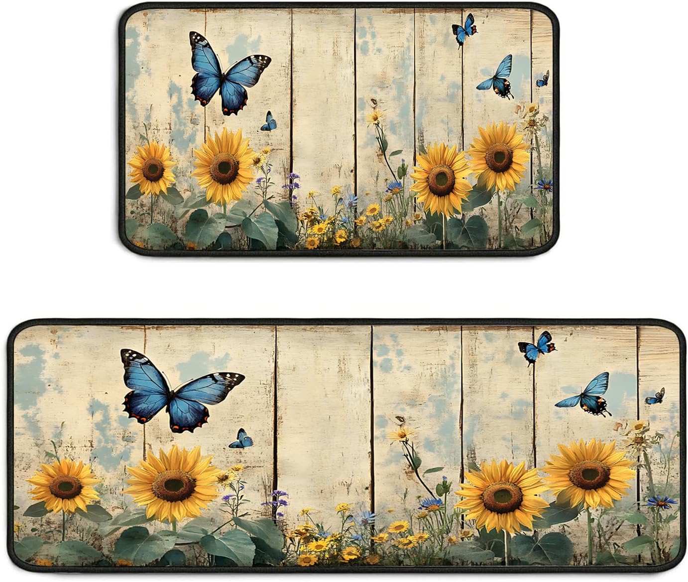 Kitchen Rugs Set of 2 (17" x 47" + 17" x 30"), Cushioned Kitchen Floor Mats, Non-Slip Comfortable Standing Pads for Kitchen, Sink, Bathroom & Laundry Room