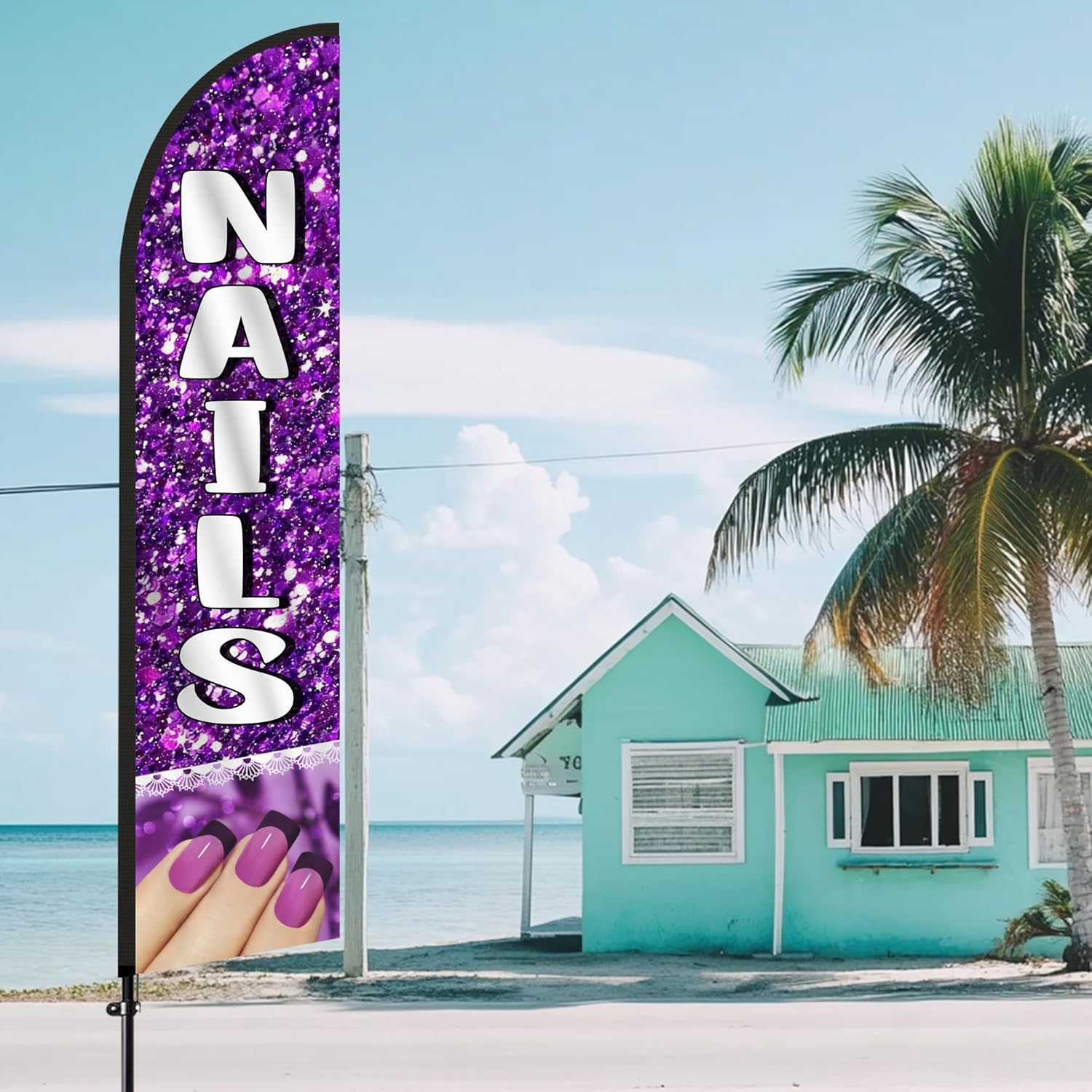Nails Salon Feather Flag, 11FT Polyester Swooper Flags for Storefronts, Retailers, Shops, Events and Fairs