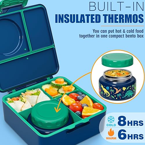 Miniatura 3 de Fimibuke Juego de lonchera Bento para niños y adultos con tarro de comida térmico de 8 onzas, bolsa de almuerzo aislada y taza de salsa, a prueba de