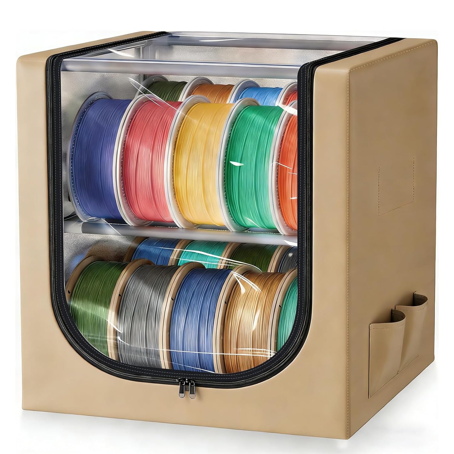 3D Filament Dry Storage Box, 2-Tier Metal Rack with Leather Cloth Cover, Holds Up to 20 Rolls of Filaments for Home & Workshop