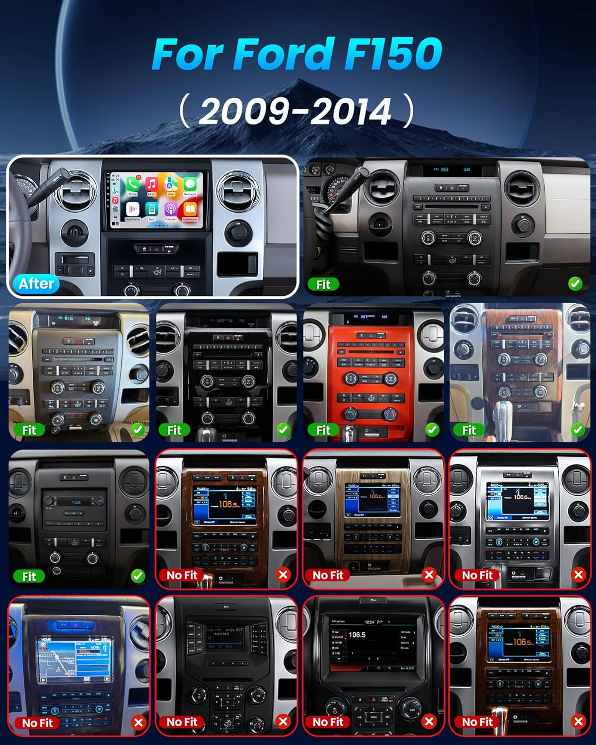 Car Radio for Ford F150 2009-2014: [4Core 64G ROM] 9 inch 1280 * 800 Touch Screen Stereo Head Unit with Wireless Carplay Android Auto GPS Bluetooth WiFi SWC FM RDS Mirror Link Backup Camera 2GB RAM 64GB ROM