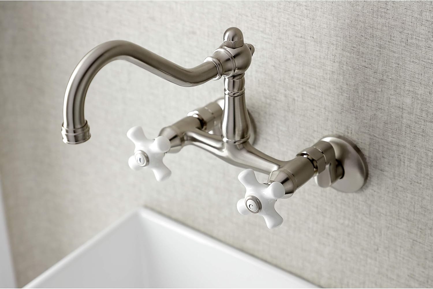 Kingston Brass KS3228PX Vintage Wall Mount Kitchen Faucet, Brushed Nickel, 8.5 x 8 x 6