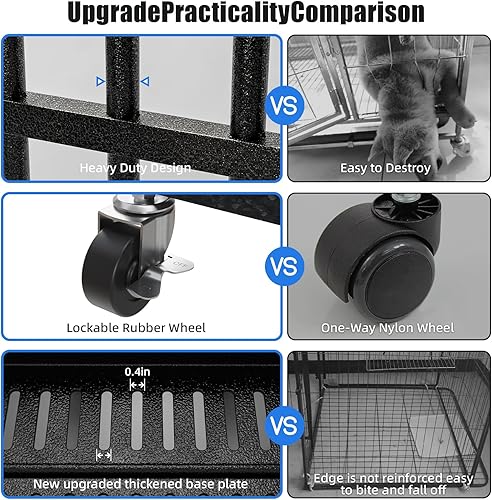 Miniatura 6 de Jaula de perro de 42 pulgadas resistente e indestructible, perrera XL de acero a prueba de escapes para perros grandes, diseño de doble puerta con 4