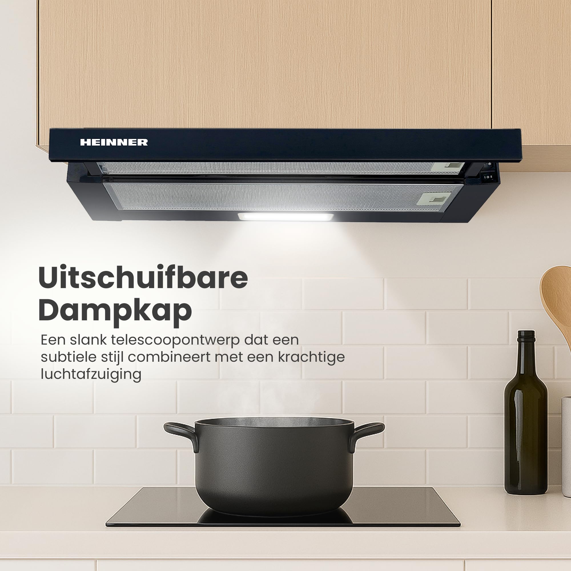 HTCH-440GBK Einbauherd | Teleskop | 60 cm Dunstabzugshaube | 329,6 m³/h Absaugleistung | LED-Beleuchtung | 2 Geschwindigkeitsstufen | Schwarz | 5 Jahre Garantie
