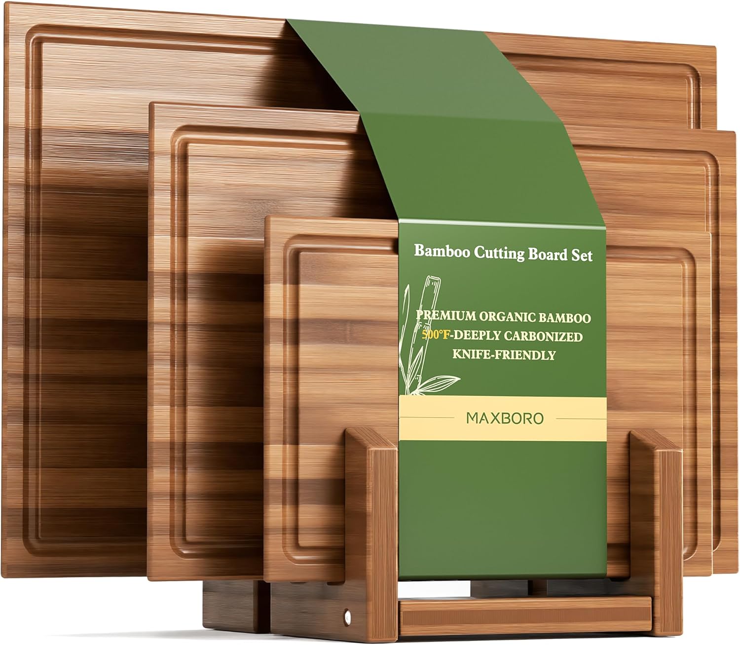 3-Piece Bamboo Cutting Board Set with Stand – Double-Sided Design for Meat & Veggies 3-Piece Bamboo Cutting Board Set with Stand – Double-Sided Design for Meat & Veggies