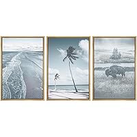 SIGNWIN Framed Canvas Print Wall Art Nautical Ocean and Buffalo Landscapes Animals Wilderness Photography Realism Rustic Scenic Relax/Calm Cool for Living Room, Bedroom, Office - 16