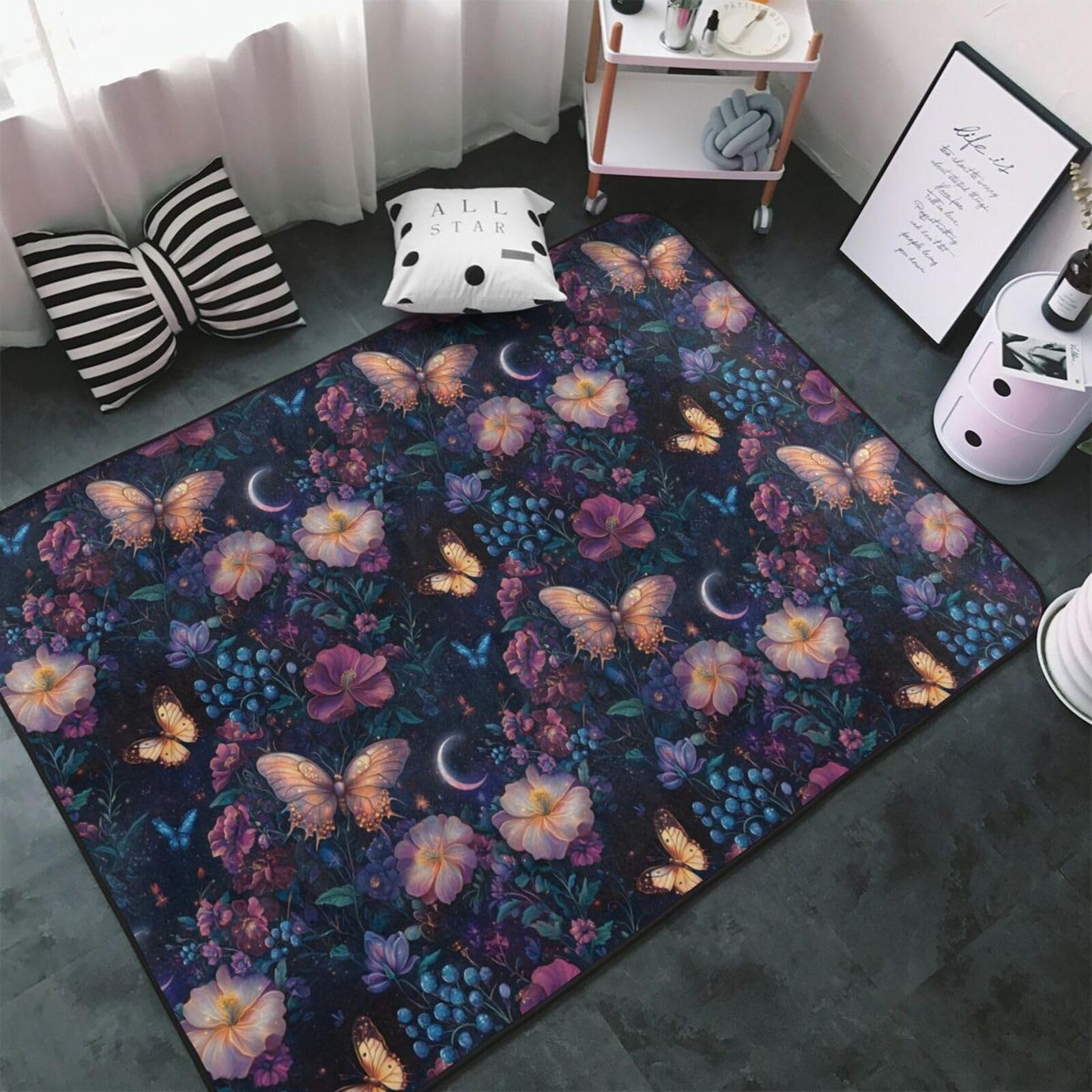 Tapis de chambre doux à fleurs pour créer un coin lecture cosy au salon