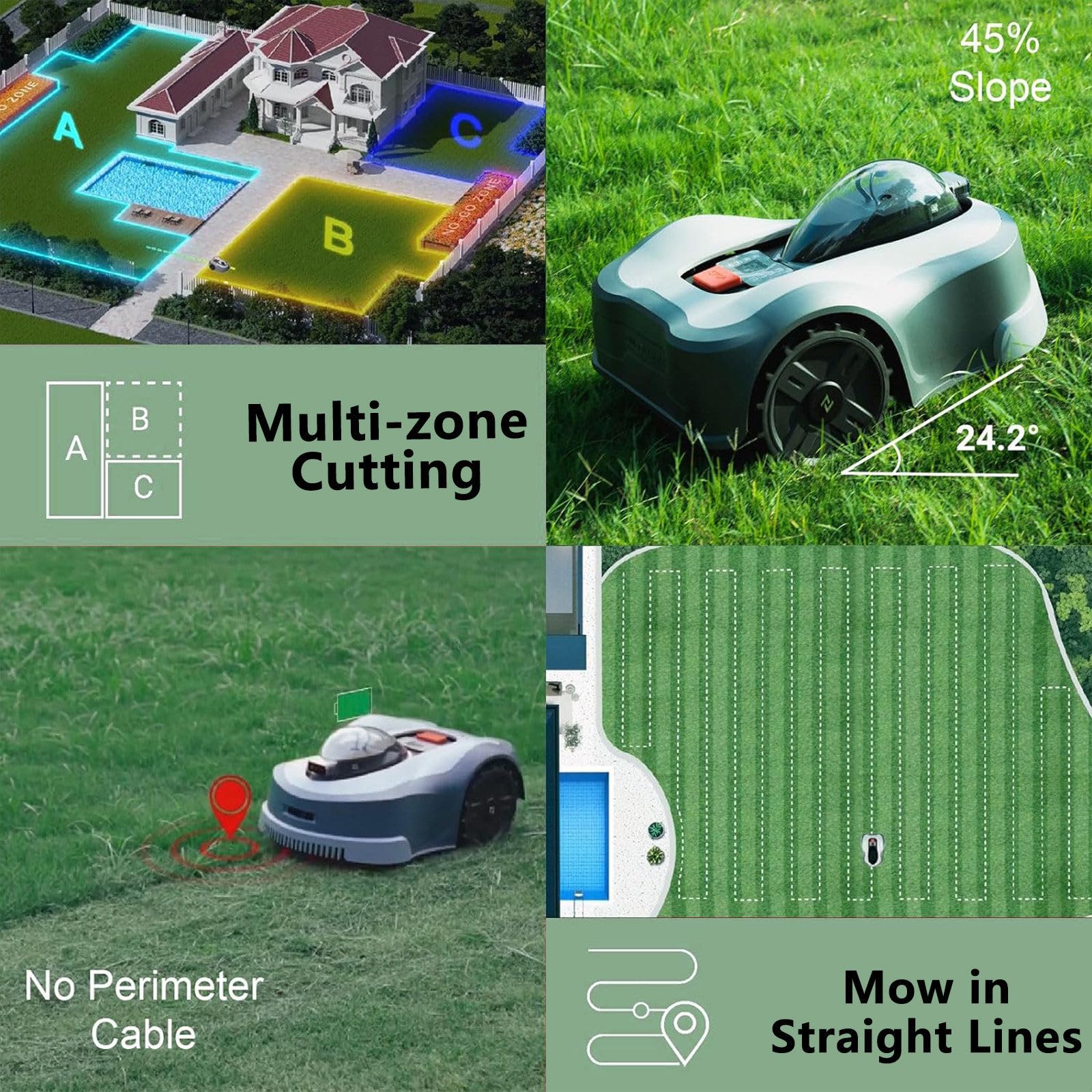 Robot cortacésped sin Cable delimitador con Sistemas de guía Patentado, cortacésped automático con autoinstalación y tecnología de Corte Inteligente ultrasilencioso para Jardines,6000㎡