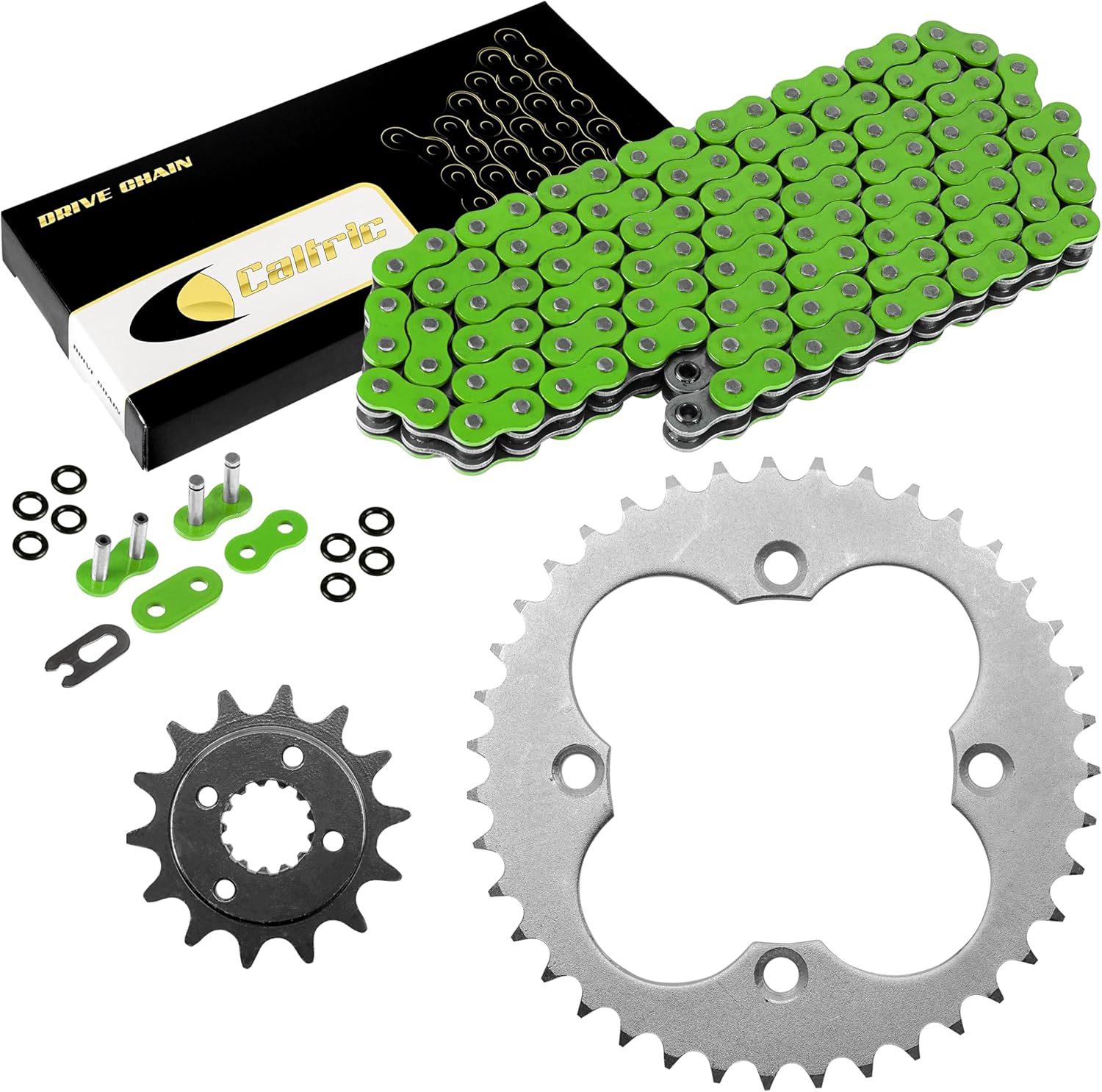 Caltric Green O-Ring Drive Chain and Sprocket Kit Compatible with Honda TRX400EX TRX400X 2005-2014
