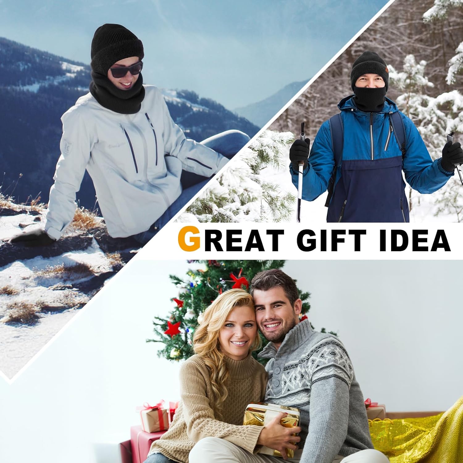 Sofier Winter Hat Fleece Lined Beanie with Earflap Neck Warmer Scarf Touchscreen Gloves Warm Knit Set for Men Women - Image 6