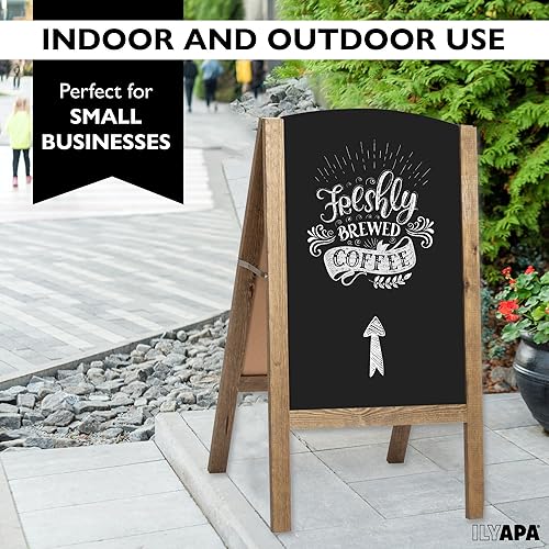 Miniatura 3 de Ilyapa Letrero de pizarra con marco en A para acera  Letrero plegable con parte superior redondeada para restaurante, oficina, bodas, madera de