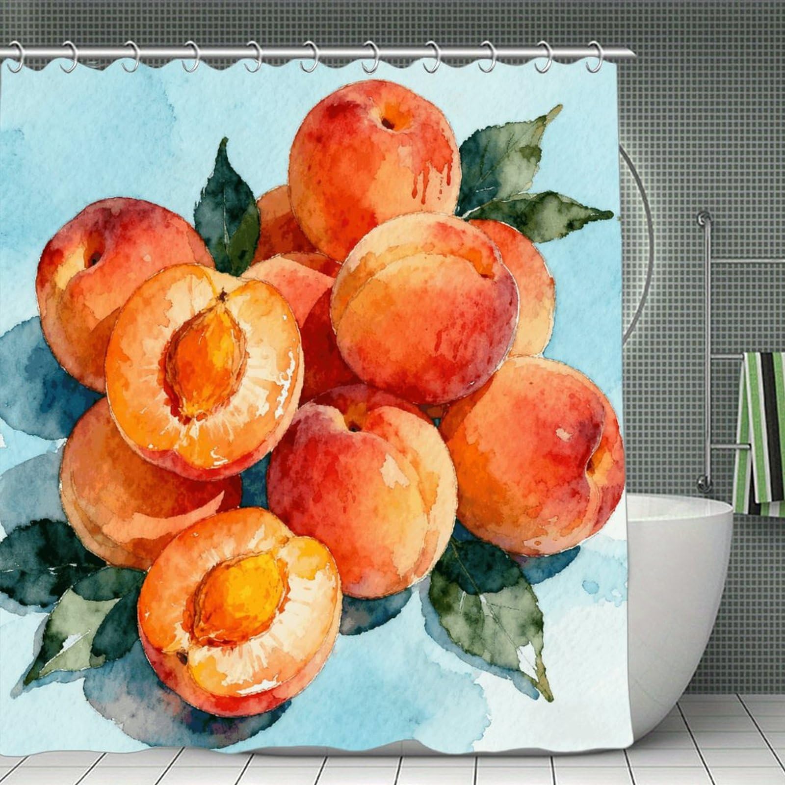 VstaDank Apricot Shower Curtain Light-Weight Blackout Bathroom Curtain Washable Shower Liner 71x71 Inch Bath Curtain with Metal Holes Bathtub Bath Room