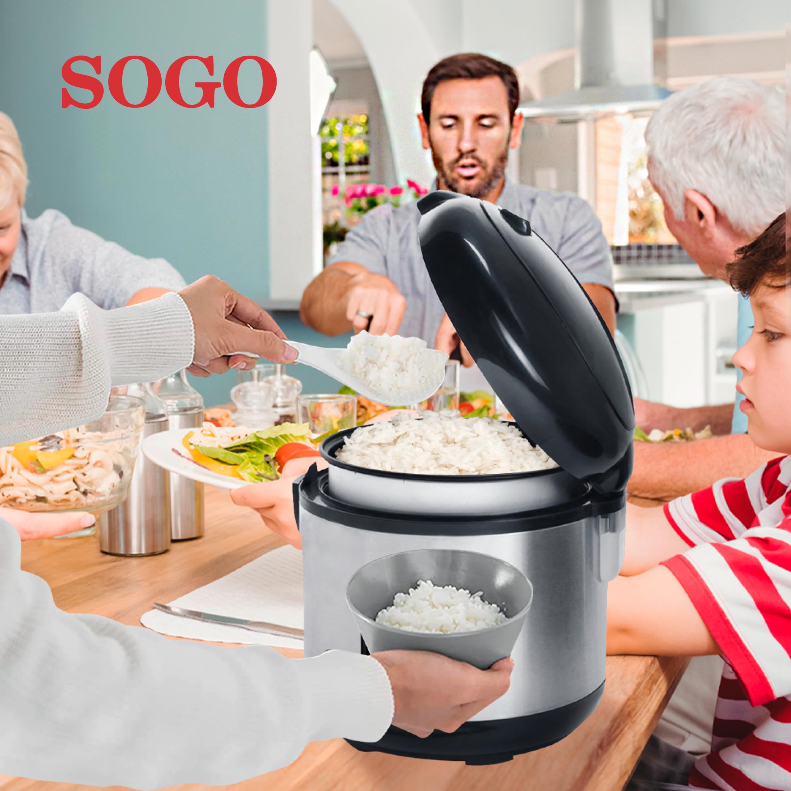 Sogo Arrocera Eléctrica Inteligente 1.8L con Bandeja de Cocción al Vapor Incluida - Olla Arrocera Digital Multicooker Antiadherente 10 Tazas 700W – Rice Cooker con Ciclo de Cocción Automática